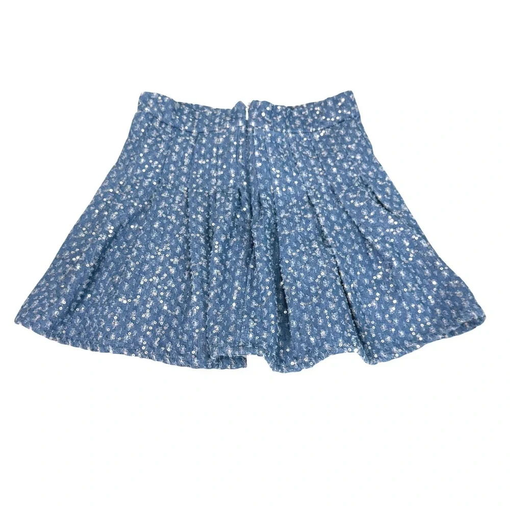 Lola + The Boys Sequin Skirt Sz 10 Blue Silver Sparkly Pleated School Girl Party